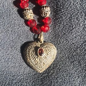 Estate find — silver locket with ruby red beads